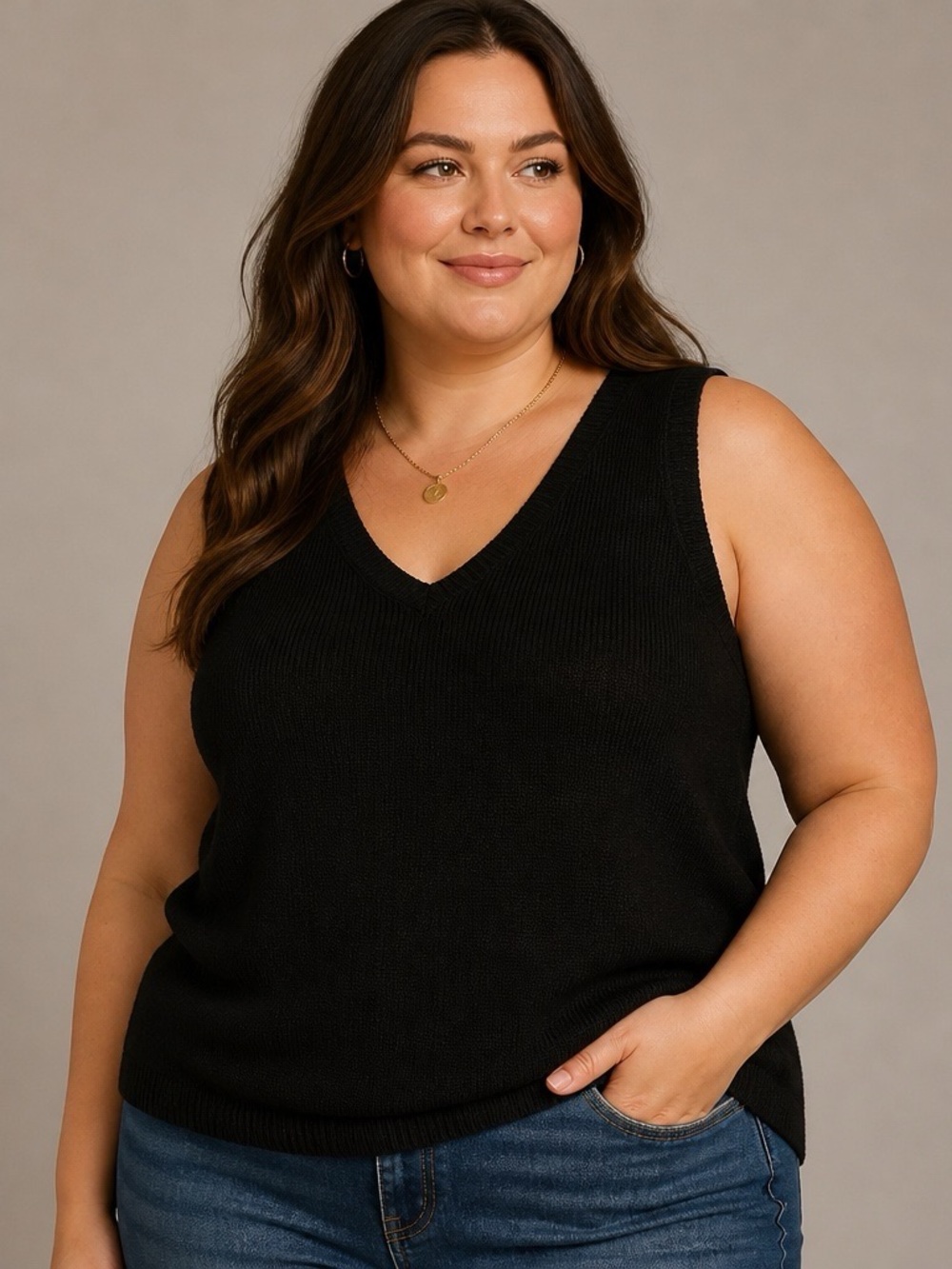 Lularoe Sweater V Neck Tank Top, Black XL